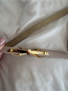 Ted Baker Beige Leather Belt with Gold Bow Buckle